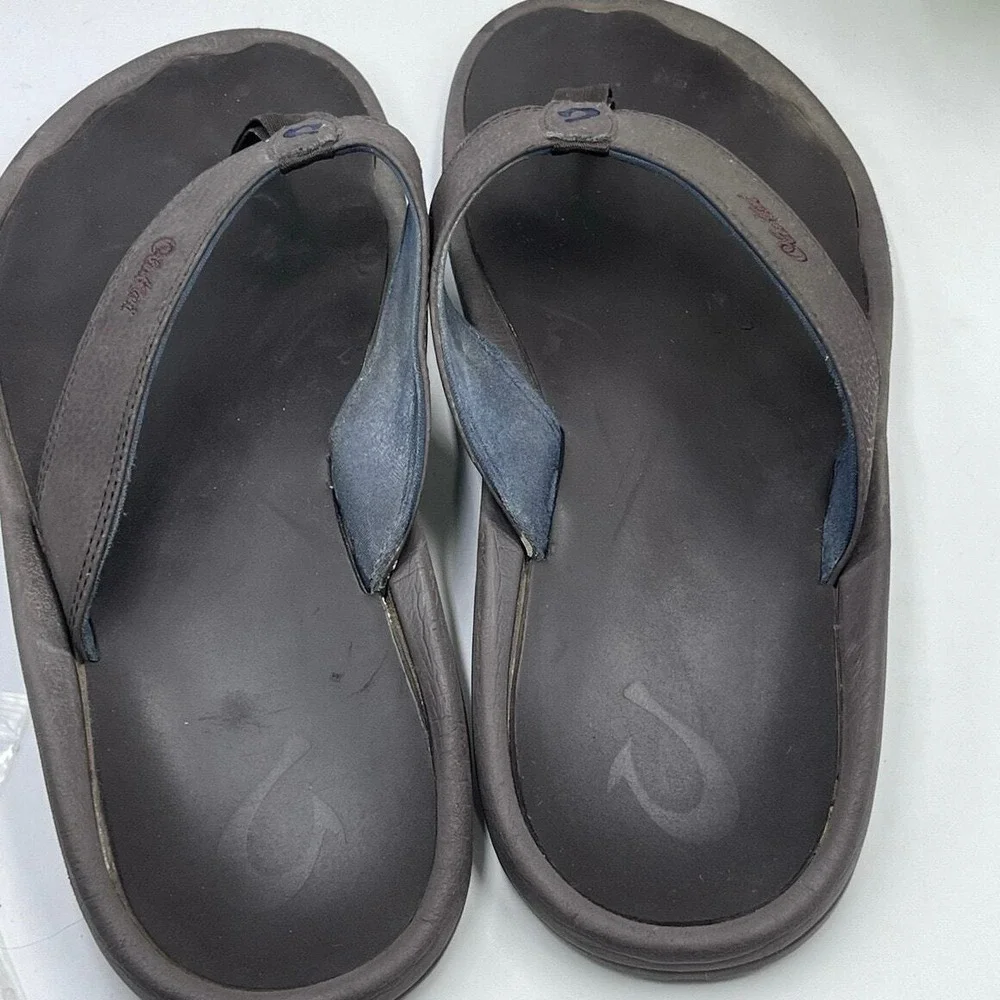 OLUKAI Mens Shoes OHANA Brown Flip Flops Sandals Thongs Size 14‎ Slip On